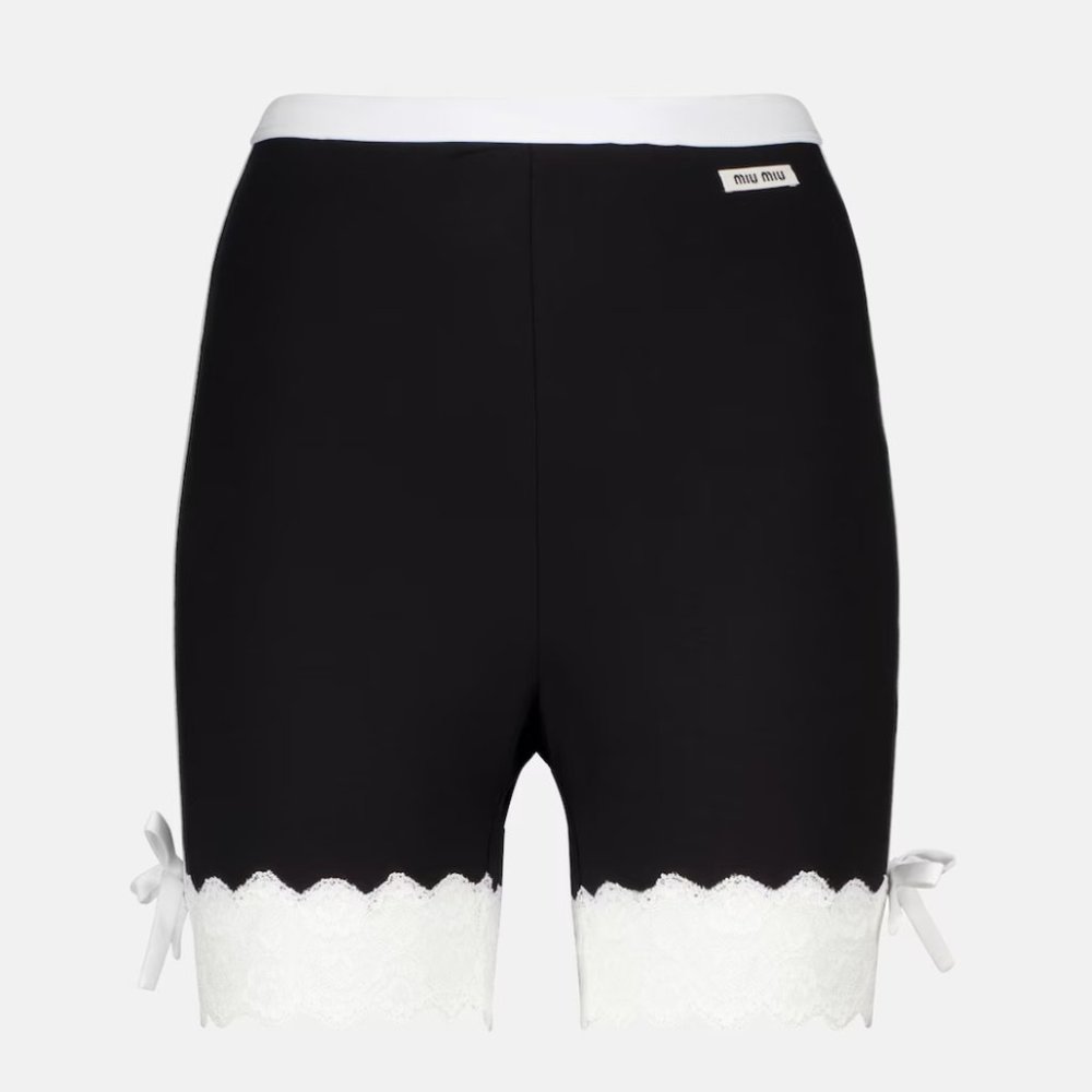 MIU MIU Lace-trimmed jersey biker shorts